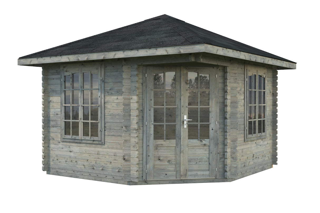 Palmako 5-Eck Gartenhaus Modell Melanie 44 330 x 330 cm grau tauchimprägniert freigestellt