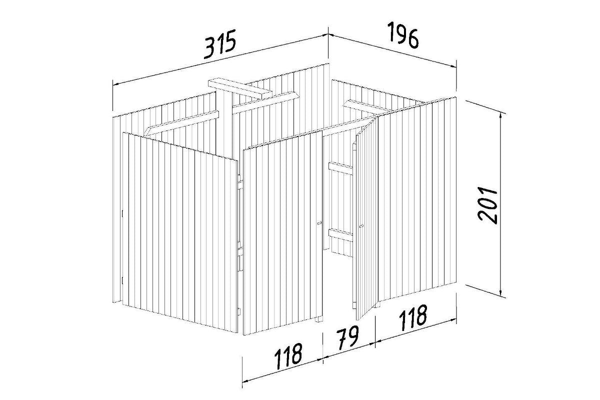 Palmako Anbauschuppen für Einzelcarport Karl 23,1 m² Abmessungen