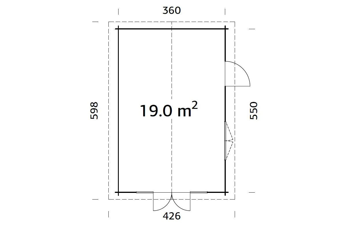 Palmako Gartenhaus Modell Irene 360 x 550 cm Grundriss