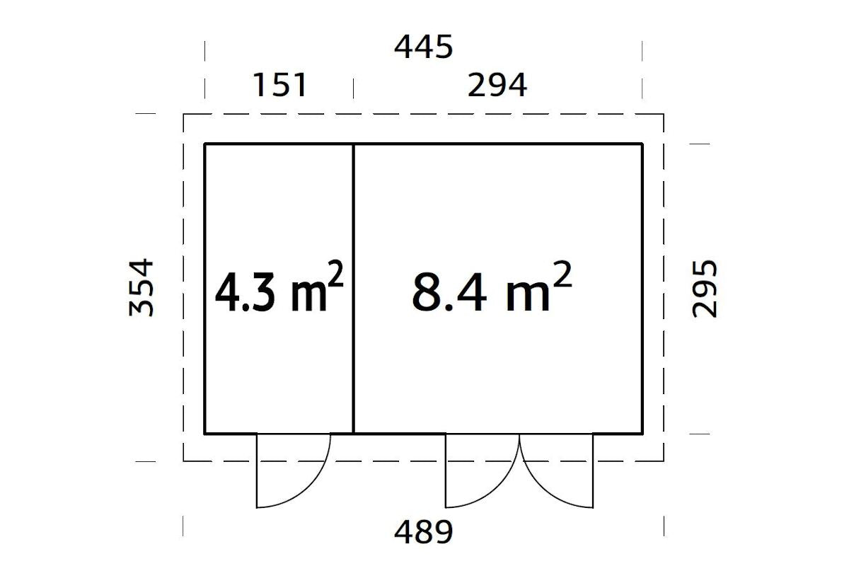 Palmako Gartenhaus Modell Lara 445 x 295 cm Grundriss