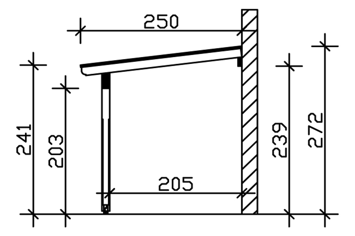 Skan Holz Terrassenüberdachung Modell Ravenna 541x250 cm Seitenschnitt