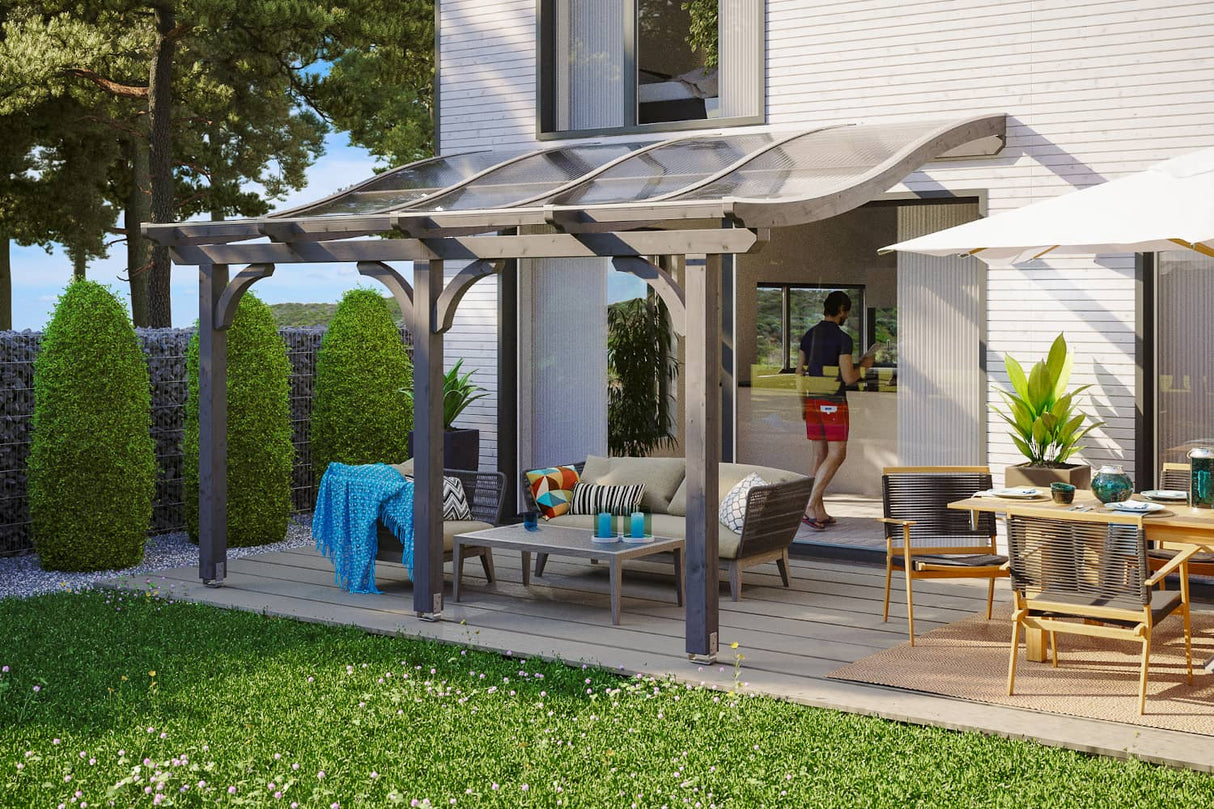 Skan Holz Terrassenüberdachung Modell Venezia 434 cm Schiefergrau