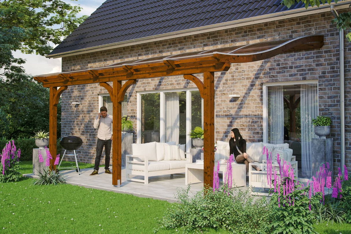 Skan Holz Terrassenüberdachung Modell Venezia 541 cm Nussbaum
