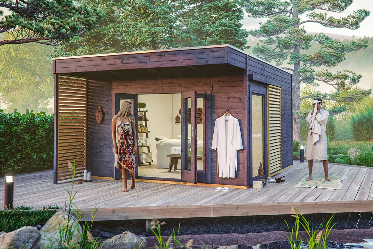 Skan Holz Gartenhaus Modell Tokio 4 mit Innenschalung schiefergrau