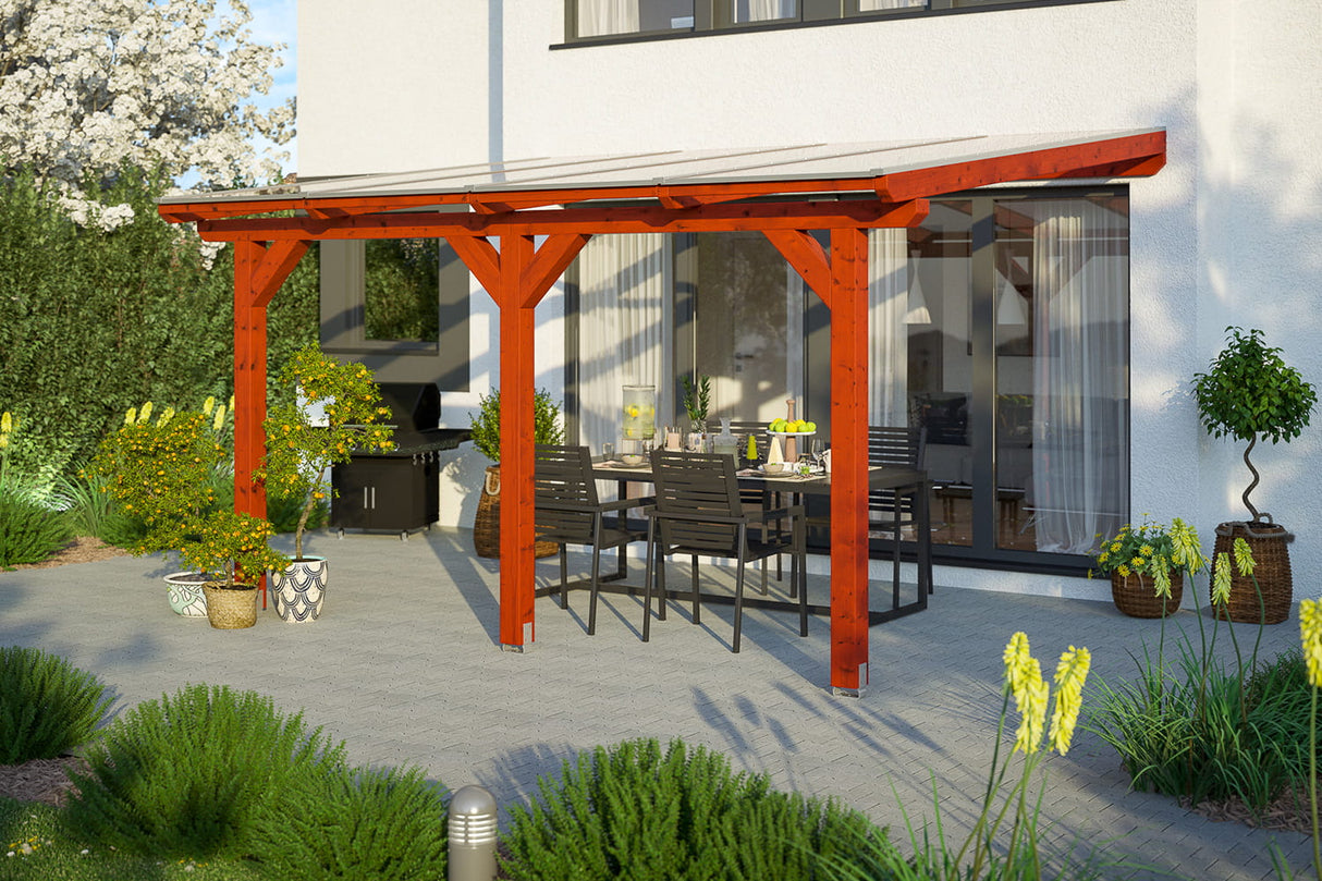 Leimholz-Terrassenüberdachung Andria Mahagoni 434 cm