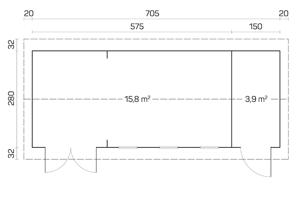 Tene Gartenhaus Modell Leon A 705 x 280 cm Grundriss