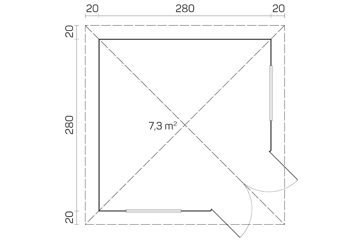Tene Gartenhaus Modell Victoria B 280 x 280 cm Grundriss