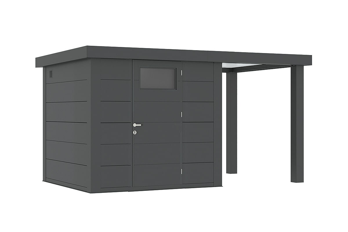 Telluria Gerätehaus Modell Classico 2424 mit Lounge rechts, ohne Fenster Granitgrau freigestellt
