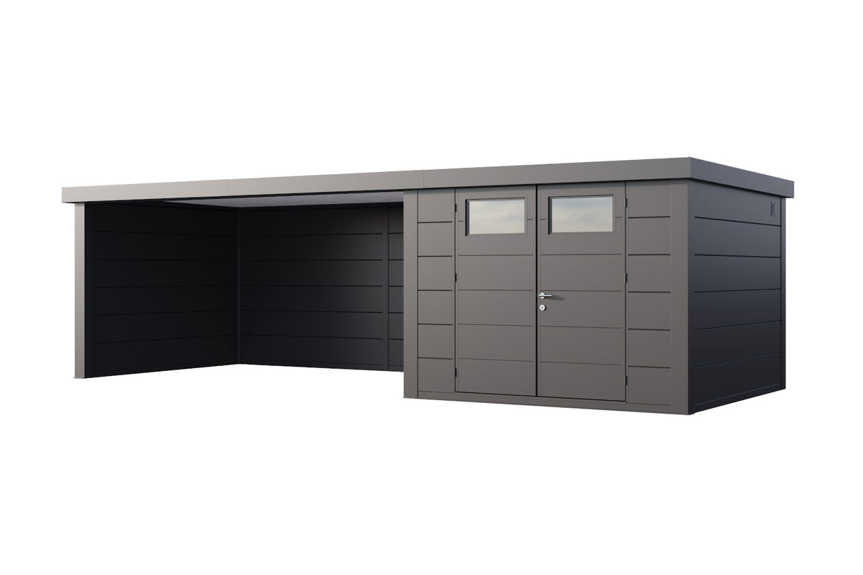 Telluria Gerätehaus Classico 3330 + XL Lounge links Granitgrau freigestellt