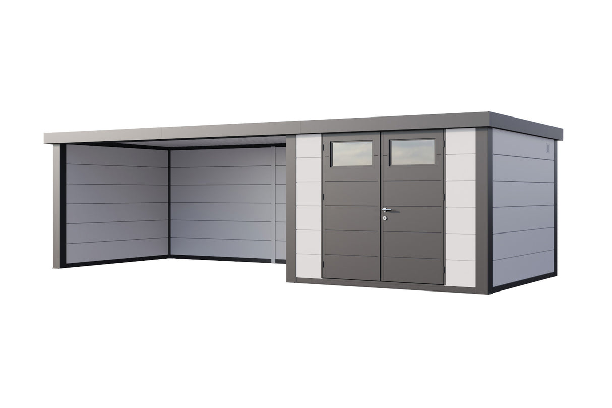 Telluria Gerätehaus Classico 3330 + XL Lounge links Weiß freigestellt