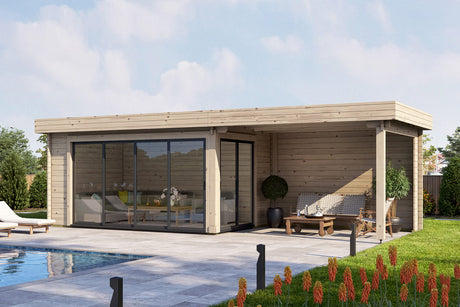 Casa Lignea Gartenhaus Modell Designlounge 44 A mit Anbau geschlossen