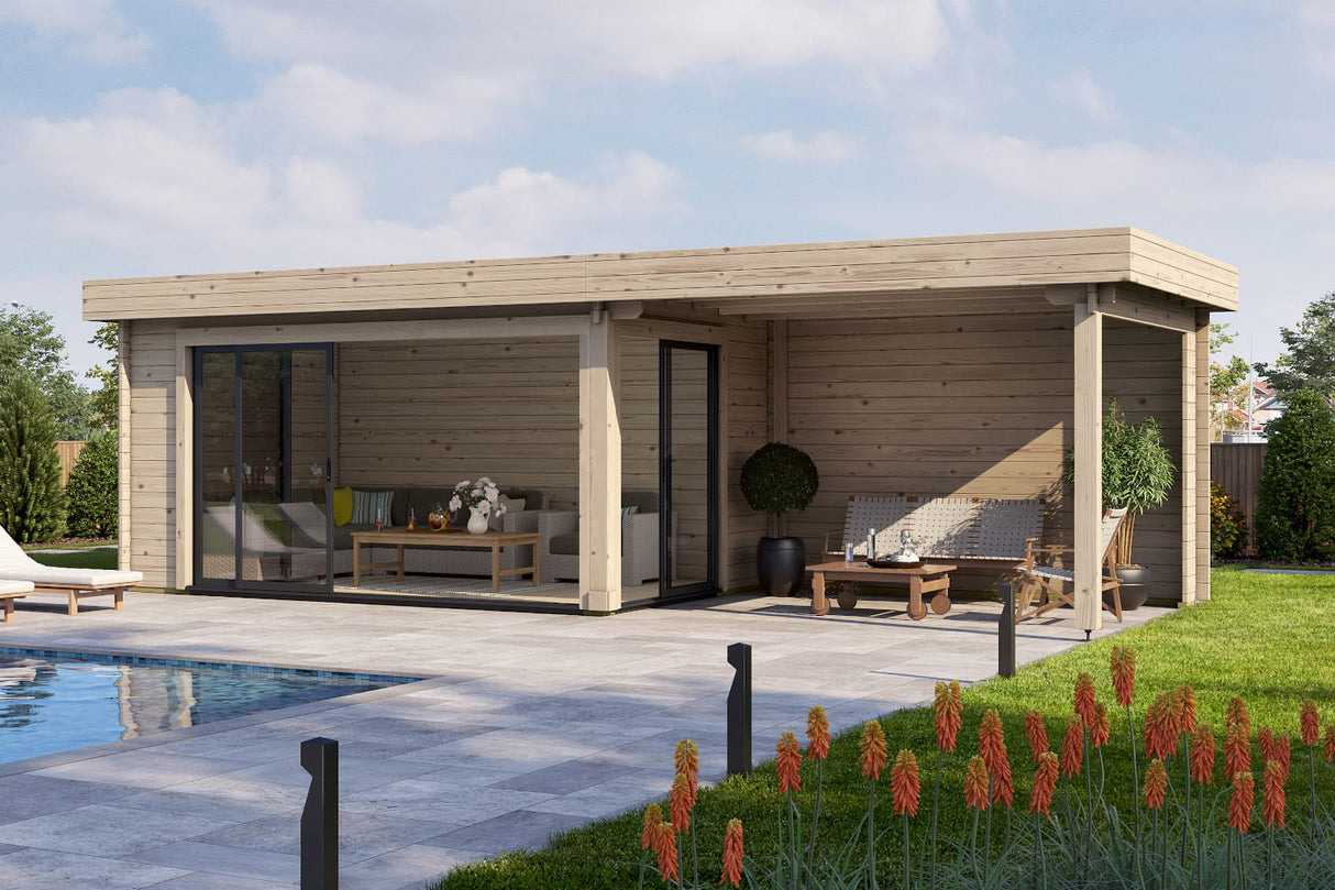 Casa Lignea Gartenhaus Modell Designlounge 44 A mit Anbau offen