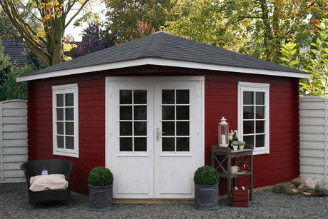 Casa Lignea 5-Eck Gartenhaus Modell Madrid 330 x 330 cm Farbbeispiel