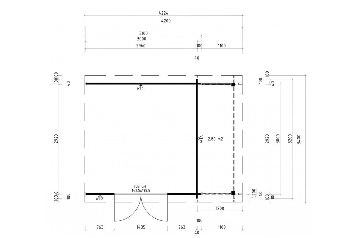 Casa Lignea Anlehngartenhaus Modell Vibius 410x300 cm Grundriss