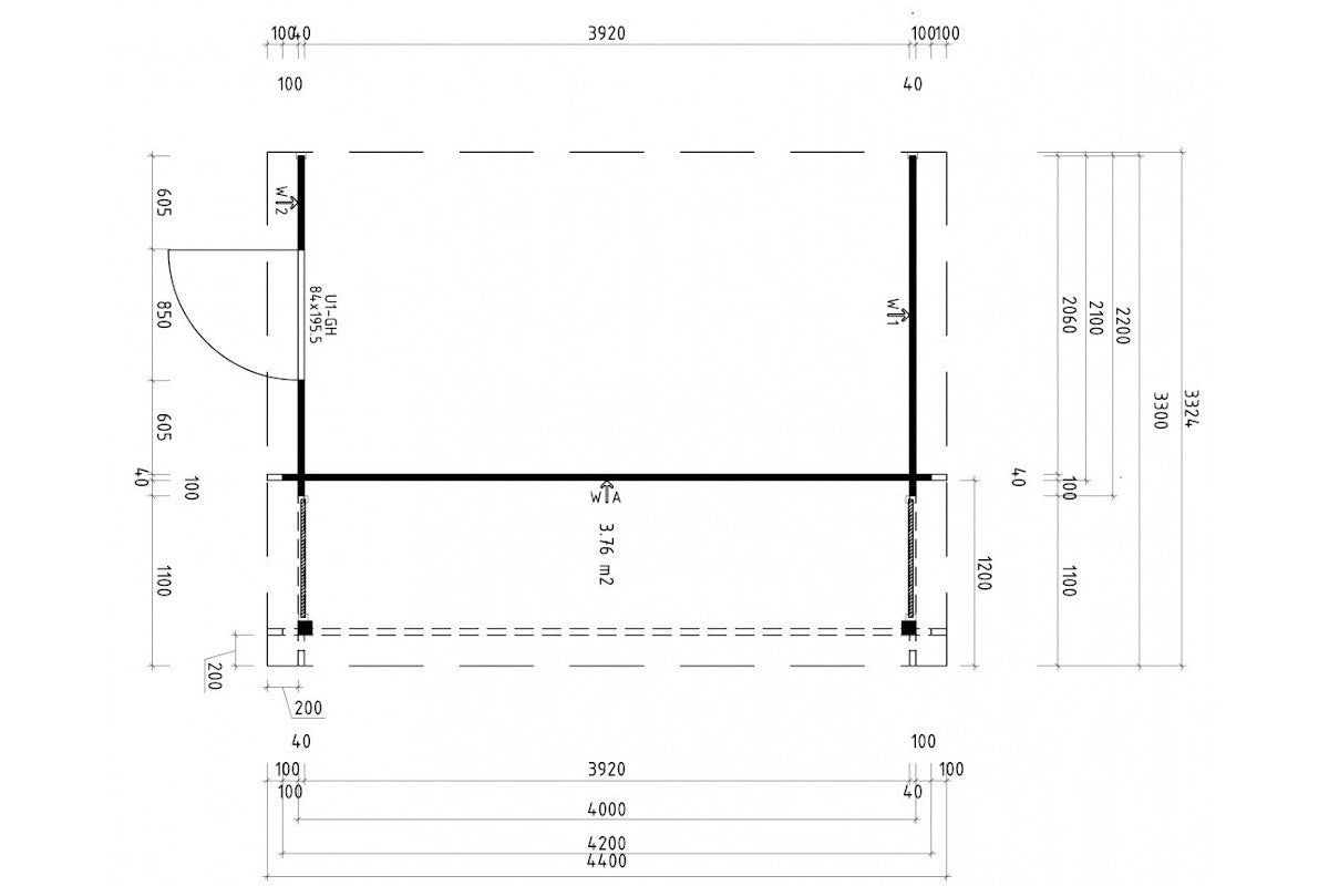 Casa Lignea Anlehngartenhaus Modell Vibius 330x400 cm Grundriss