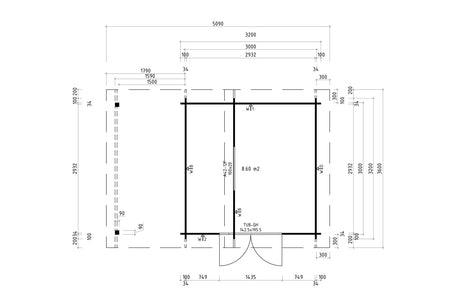 Casa Lignea Gartenhaus Modell Nordic B mit Schleppdach Grundriss