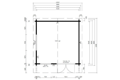 Casa Lignea Gartenhaus Modell Marne 360x360 cm Grundriss