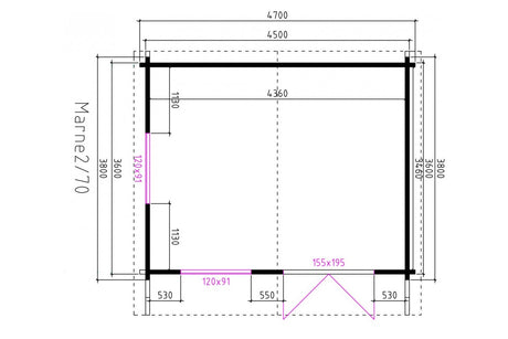 Casa Lignea Gartenhaus Modell Marne 450x360 cm Grundriss