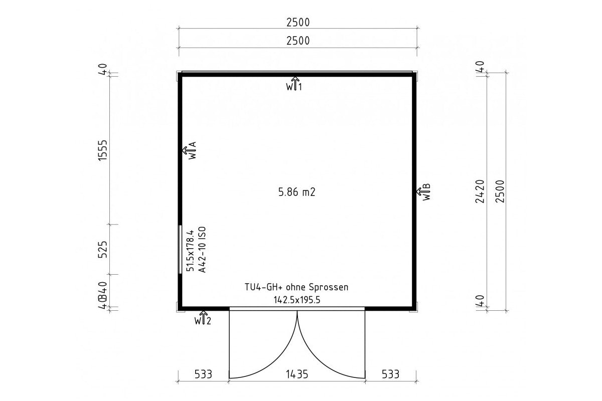 Casa Lignea Gartenhaus Modell Cubus Atticus 250x250 cm Grundriss
