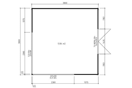 Casa Lignea Gartenhaus Modell Cubus Candela 380x380 cm Grundriss