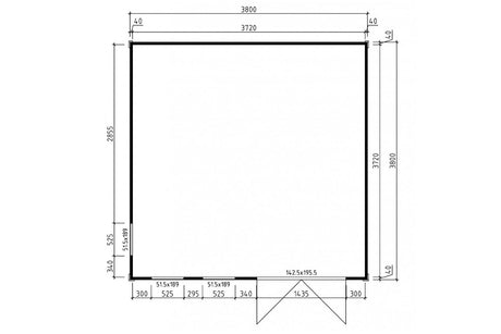 Casa Lignea Gartenhaus Modell Largum  380x380 cm Grundriss