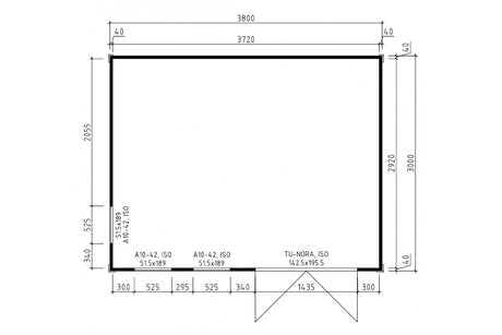 Casa Lignea Gartenhaus Modell Largum 380x300 cm Grundriss