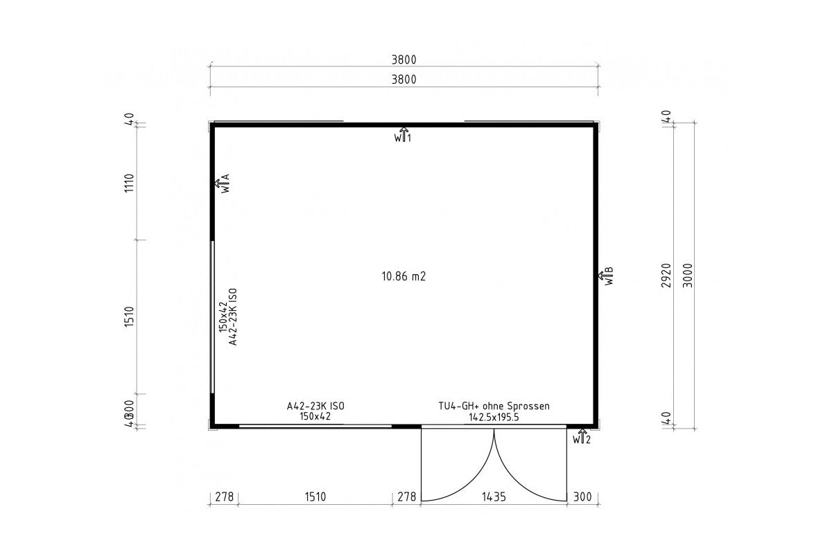 Casa Lignea Gartenhaus Modell Cubus Novitas 380x300 cm Grundriss