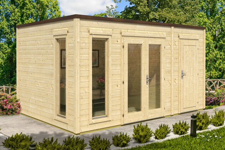 Casa Lignea Gartenhaus Modell Cubus Novum mit Anbau