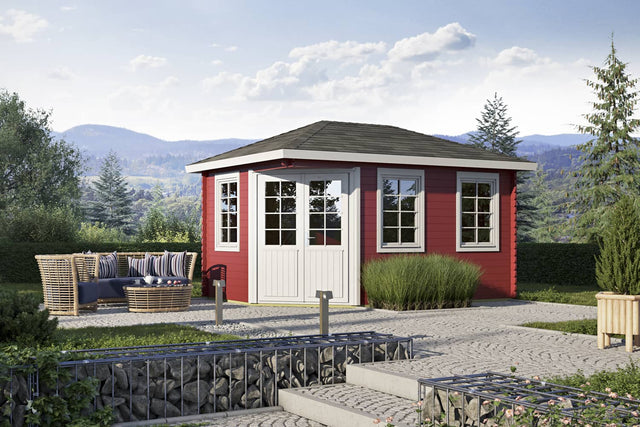Casa Lignea 5-Eck Gartenhaus Modell Ravenna Iso Farbbeispiel