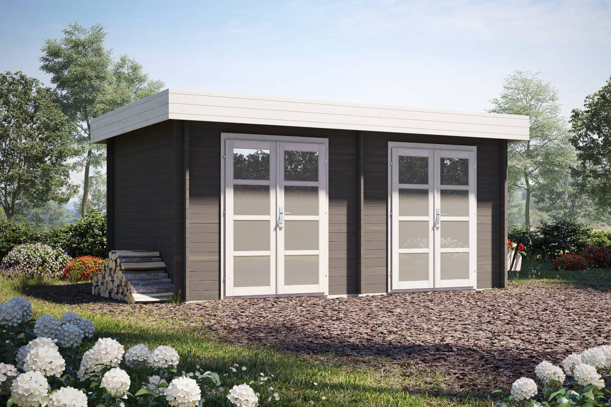 Casa Lignea Gartenhaus Modell Secundus 40 mm mit geschlossener Tür Farbbeispiel