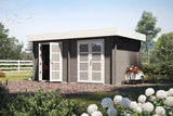 Casa Lignea Gartenhaus Modell Secundus 40 mm mit offener Tür Farbbeispiel