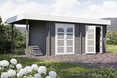 Casa Lignea Gartenhaus Modell Secundus 44 mm mit Seitendach Farbbeispiel