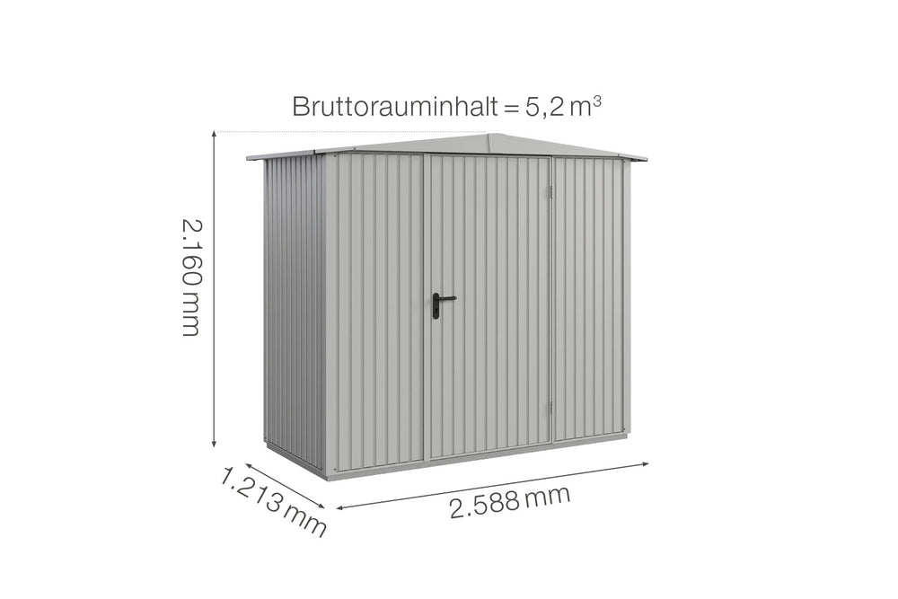 Hörmann Gerätehaus Modell Berry Classic Typ1 Satteldach weißaluminium Einzeltür Maße
