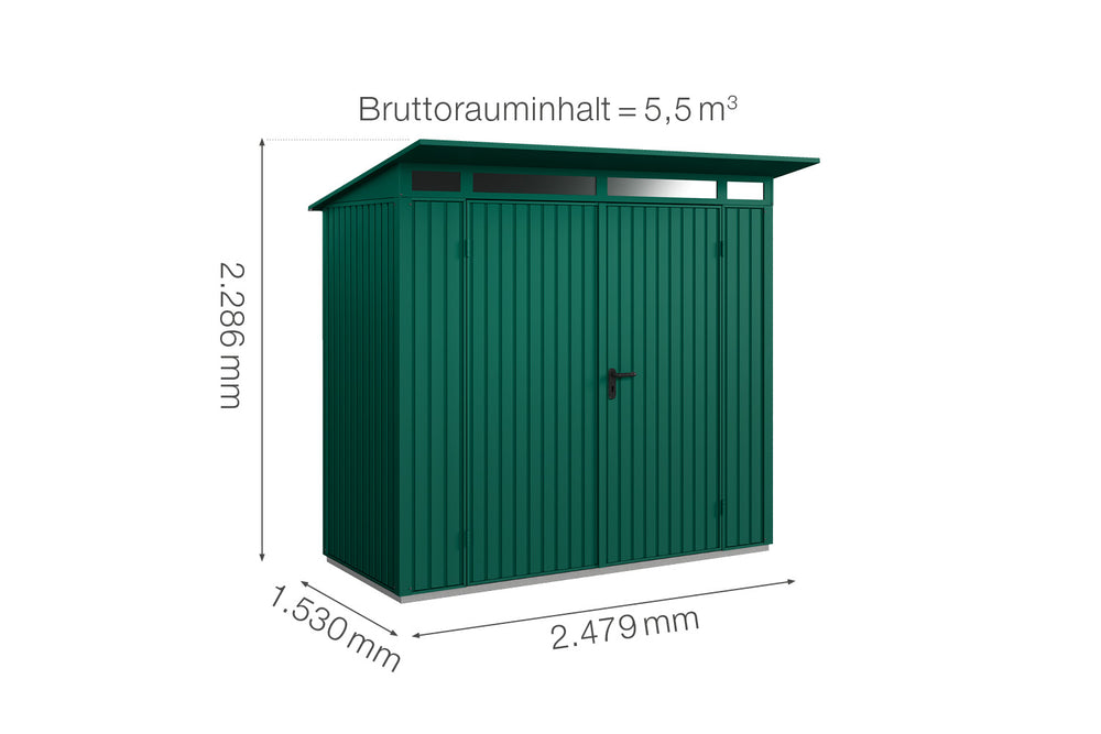 Hörmann Gerätehaus Modell Berry Classic Typ1 moosgrün Doppeltür Maße