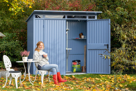Hörmann Gerätehaus Modell Berry Classic Typ1 taubenblau Doppeltür