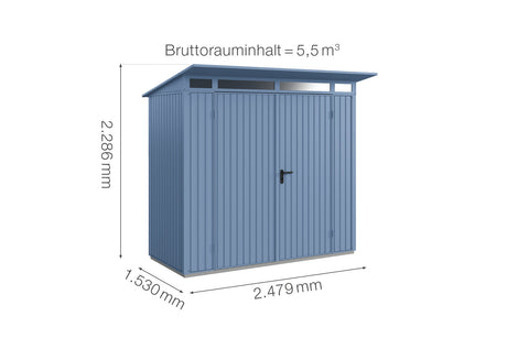 Hörmann Gerätehaus Modell Berry Classic Typ1 taubenblau Doppeltür Maße
