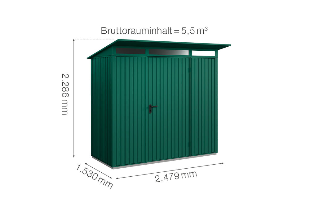 Hörmann Gerätehaus Modell Berry Classic Typ1 moosgrün Einzeltür Maße
