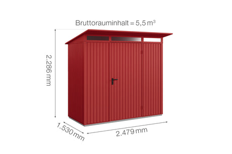 Hörmann Gerätehaus Modell Berry Classic Typ1 purpurrot Einzeltür Maße