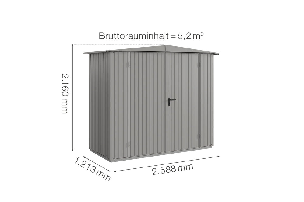 Hörmann Gerätehaus Modell Berry Classic Typ1 Satteldach graualuminium Doppeltür Maße