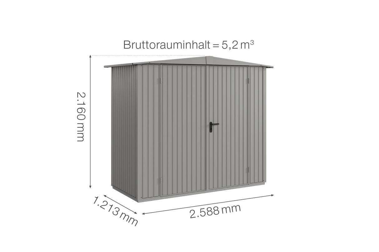 Hörmann Gerätehaus Modell Berry Classic Typ1 Satteldach graualuminium Doppeltür Maße