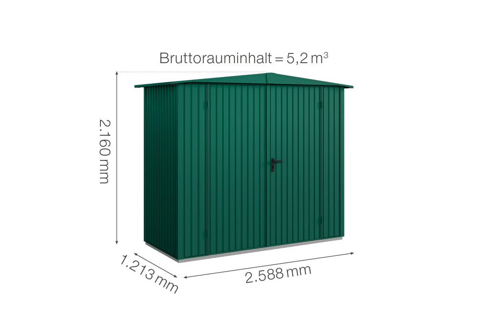 Hörmann Gerätehaus Modell Berry Classic Typ1 Satteldach moosgrün Doppeltür Maße