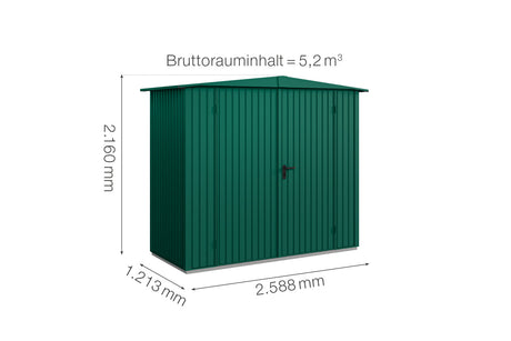 Hörmann Gerätehaus Modell Berry Classic Typ1 Satteldach moosgrün Doppeltür Maße