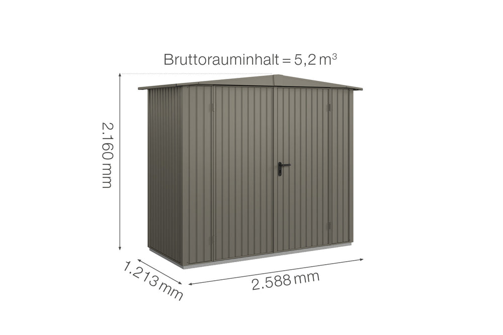Hörmann Gerätehaus Modell Berry Classic Typ1 Satteldach quarzgrau Doppeltür Maße
