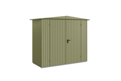 Hörmann Gerätehaus Modell Berry Classic Typ1 Satteldach schilfgrün Doppeltür freigestellt