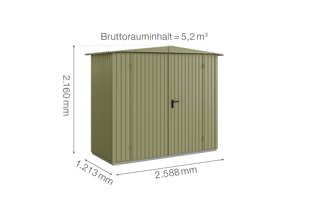 Hörmann Gerätehaus Modell Berry Classic Typ1 Satteldach schilfgrün Doppeltür Maße