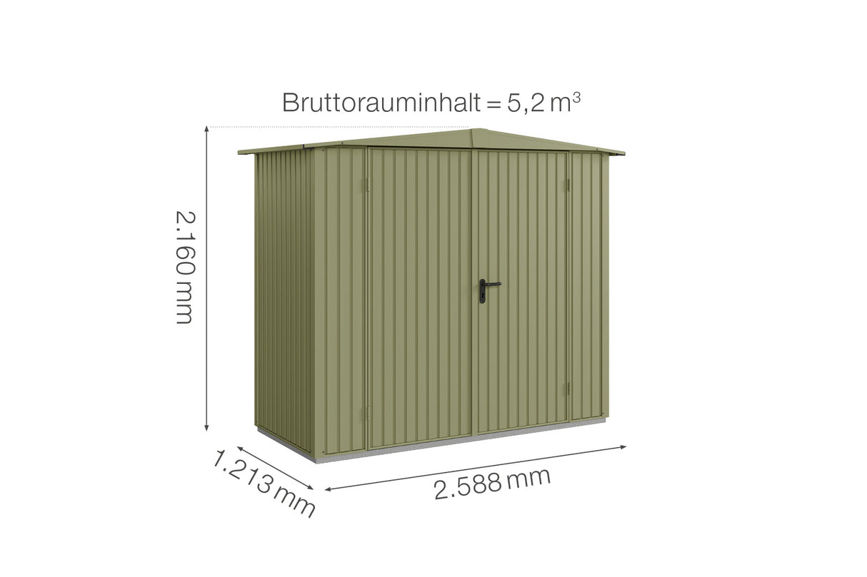 Hörmann Gerätehaus Modell Berry Classic Typ1 Satteldach schilfgrün Doppeltür Maße
