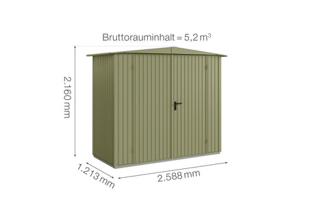 Hörmann Gerätehaus Modell Berry Classic Typ1 Satteldach schilfgrün Doppeltür Maße