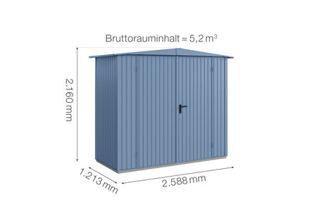 Hörmann Gerätehaus Modell Berry Classic Typ1 Satteldach taubenblau Doppeltür Maße