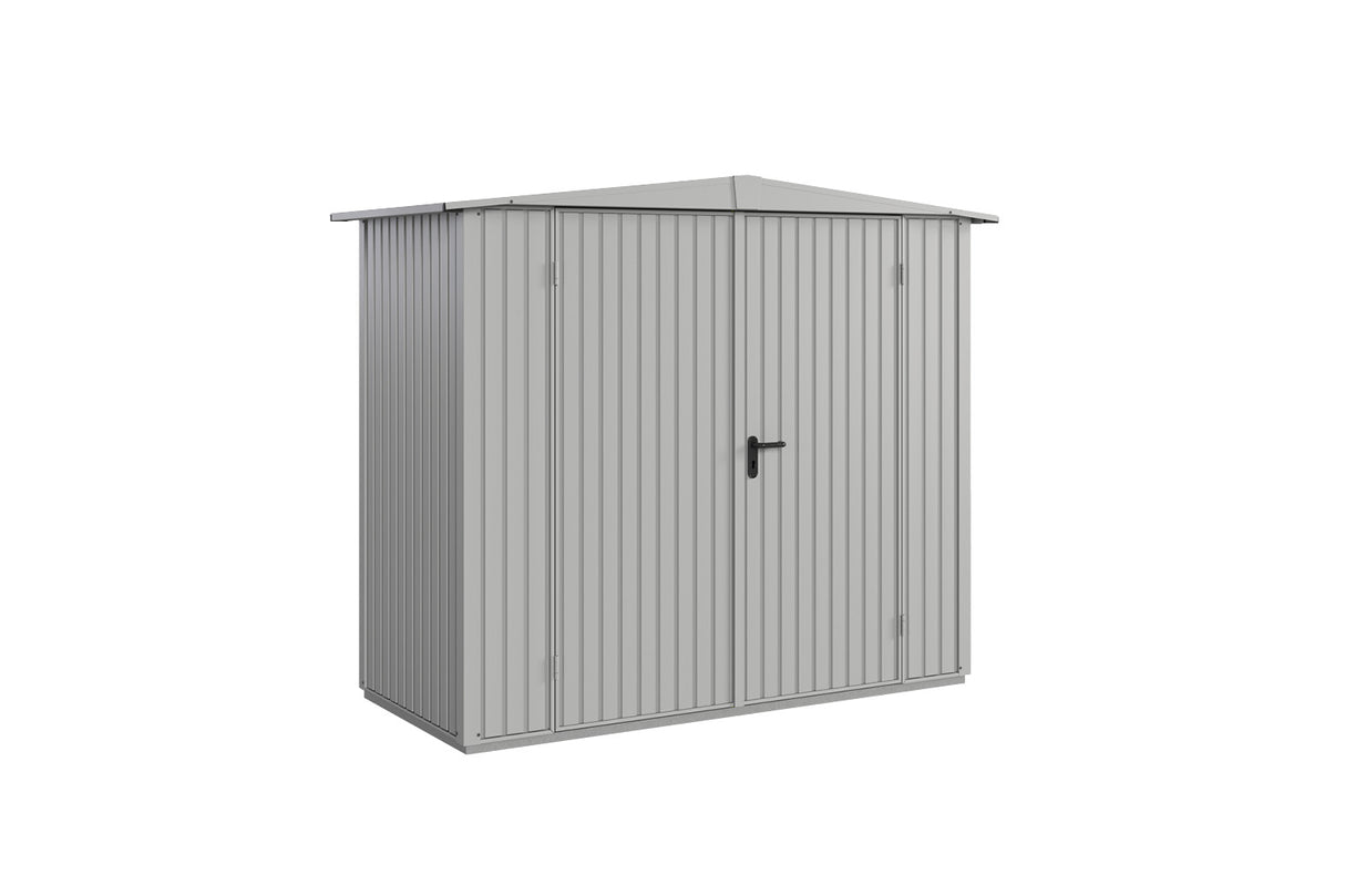 Hörmann Gerätehaus Modell Berry Classic Typ1 Satteldach weißaluminium Doppeltür freigestellt