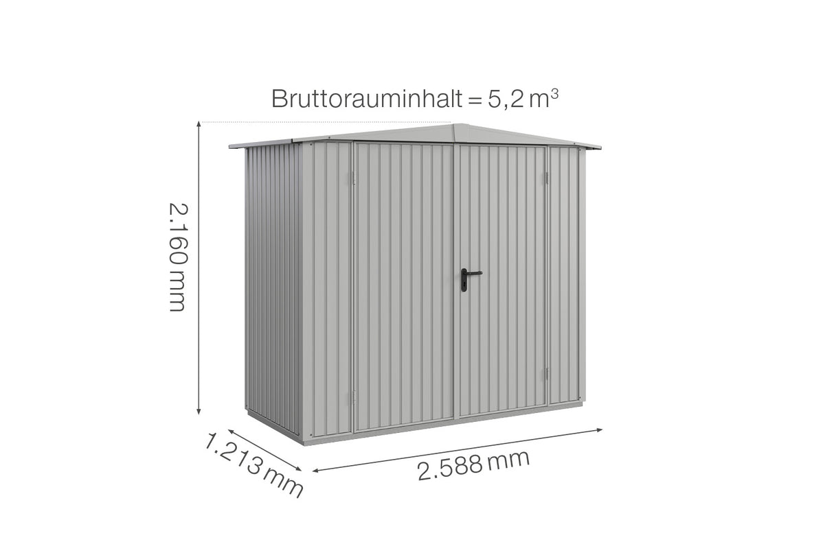 Hörmann Gerätehaus Modell Berry Classic Typ1 Satteldach weißaluminium Doppeltür Maße